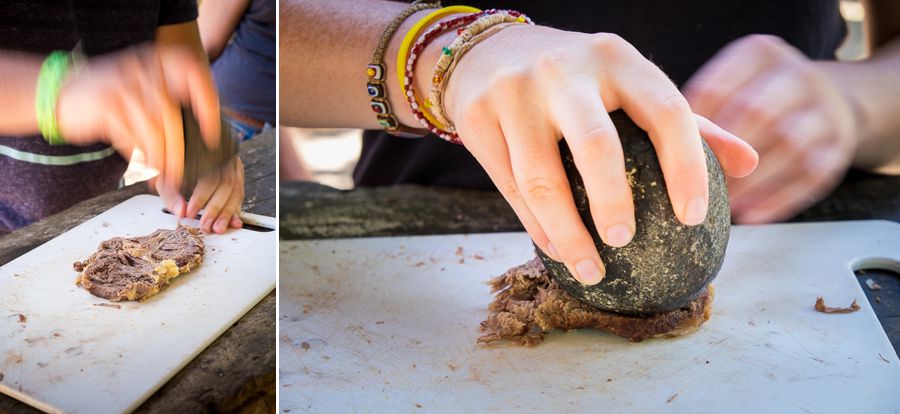 NicaAsi Cooking Workshop tenderising cooked meat