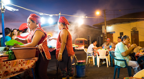 Nicaragua fritanga leon - if you ask for takeaway, it comes wrapped in a banana leaf