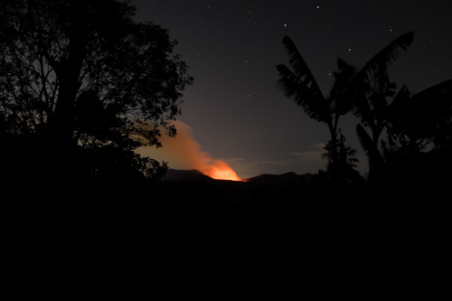 Active Volcan Masaya at night from La Mariposa Escuela de Espanol