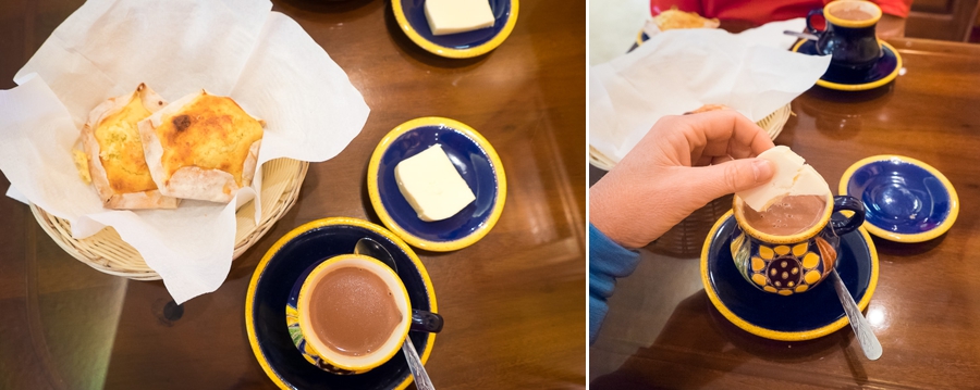 Hot chocolate + mozarella at Las Quesadillas de San Juan - Quito - Ecuador