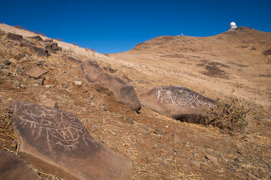 Site 'E' (I think) petroglyphs looking back towards the 3.6m telescope - La Silla Observatory - Chile