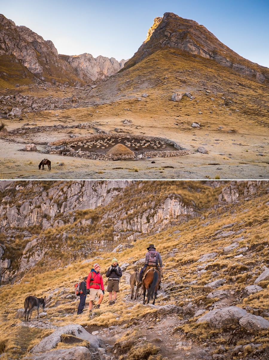 Chatting with locals on the way up Cacanan Punta Pass - Cordillera Huayhuash