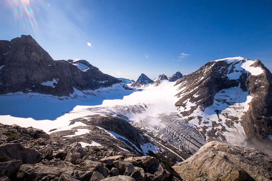 View from above of the glacier, from the Tasiilaq Mountain Hut.