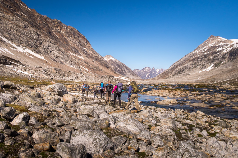 My trekking companions hiking along the river up the Tunup Kua Valley