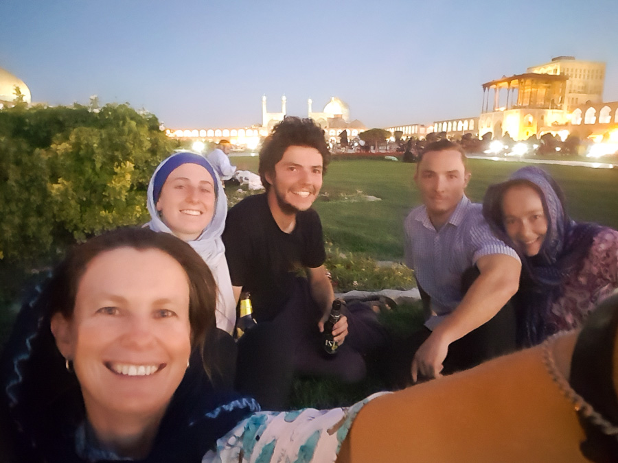 Picnicing in Naqsh-e Jahan Square at night - Esfahan - Iran