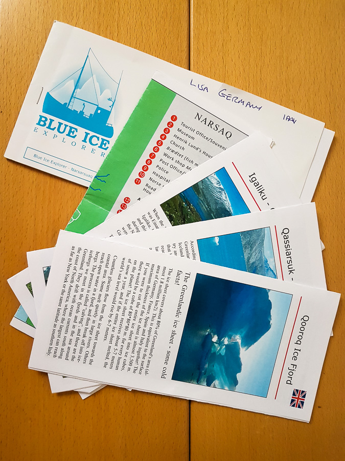 My voucher book and brief information brochures from Blue Ice Explorer