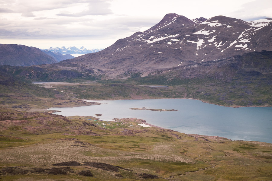 The settlement of Igaliku as seen from the pass heading down from Nuuluk on the Waterfall Hike in South Greenland