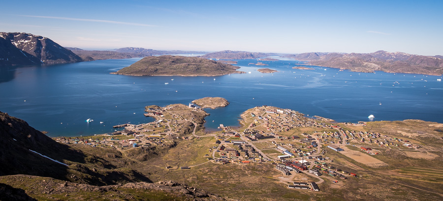 View of Narsaq from the summit of Tasiigaaq in South Greenland