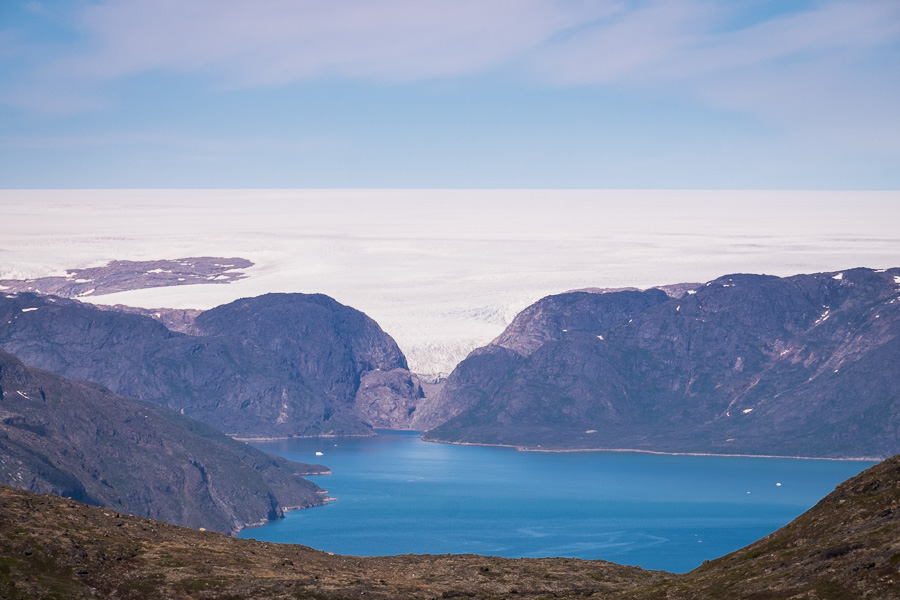 The Greenland ice sheet as seen from the summit of Kvanefjeld near Narsaq in South Greenland