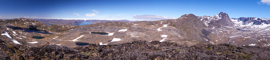 Panoramic view from the summit of Kvanefjeld near Narsaq in South Greenland