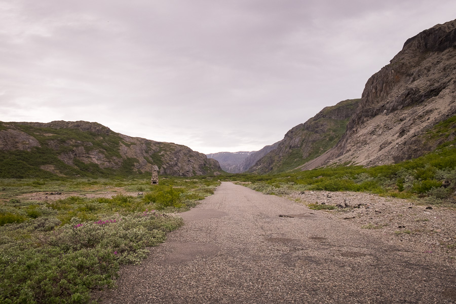 Tarmac road leading through the Hospital Valley on the Narsarsuaq Glacier hike in South Greenland