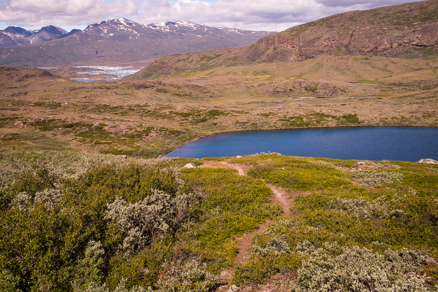 A trail on the Sillisit to Qassiarsuk via Nunataaq hiking route in South Greenland