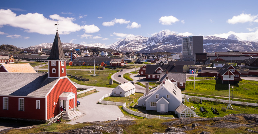 Looking across the old part of Nuuk towards the newer section and mountains - Greenland