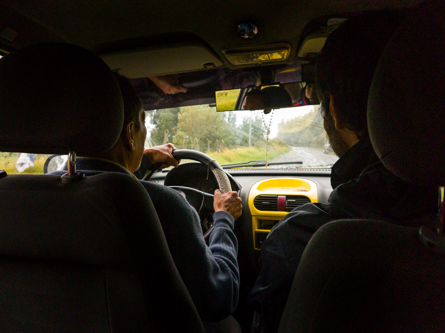 Inside the taxi to Cascada Condor Machay from Selva Alegre, near Quito, Ecuador