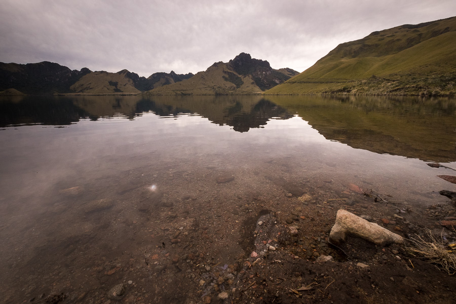 One of the Mojanda lakes - Laguna Caricocha under very grey skies. At the start of the hike to the summit of Fuya Fuya near Otavalo, Ecuador