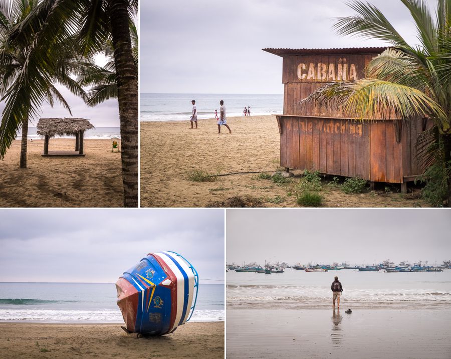 beach huts and fishing boats along the beach in Puerto Lopez - Ecuador