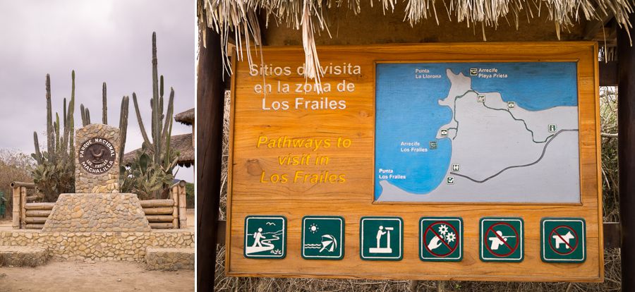 Signs at the start of the hike to Los Frailles beach near Puerto Lopez - Ecuador