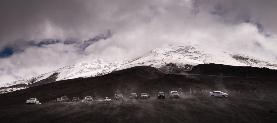A glimpse of the snowy peak of Cotopaxi from the carpark - Ecuador
