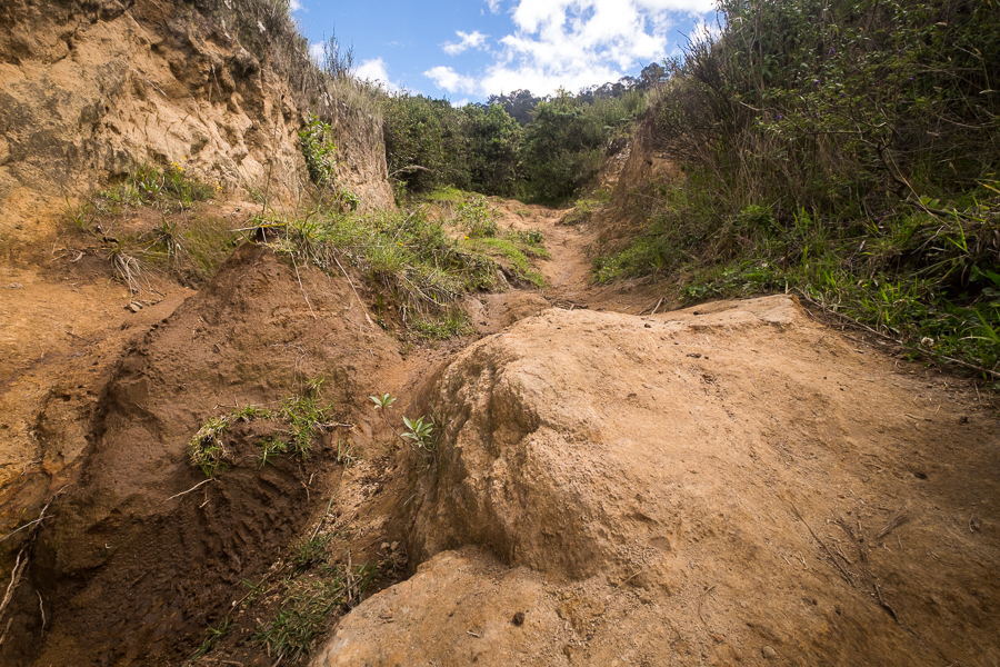 Partially destroyed hiking trail up Volcán Ilaló