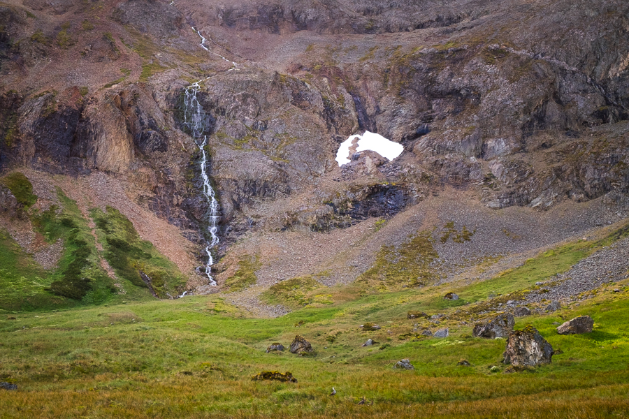 Waterfall that feeds Laguna Encantada near Ushuaia, Argentina