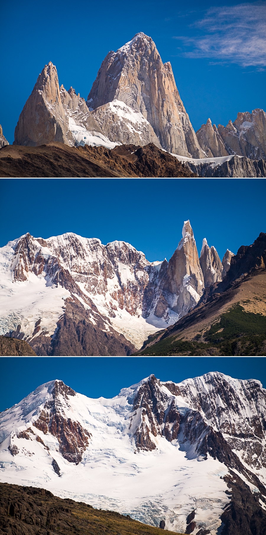 Closeup views of Cerro Fitz Roy and Cerro Torre from the Mirador de los Cóndores - El Chaltén - Argentina