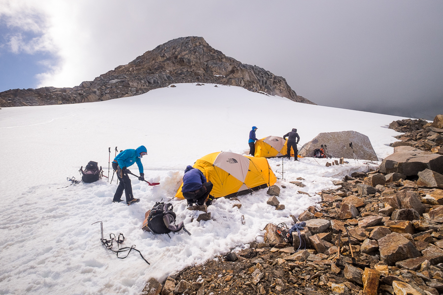 Setting up camp at Circo de los Altares - South Patagonia Icefield Expedition - Argentina