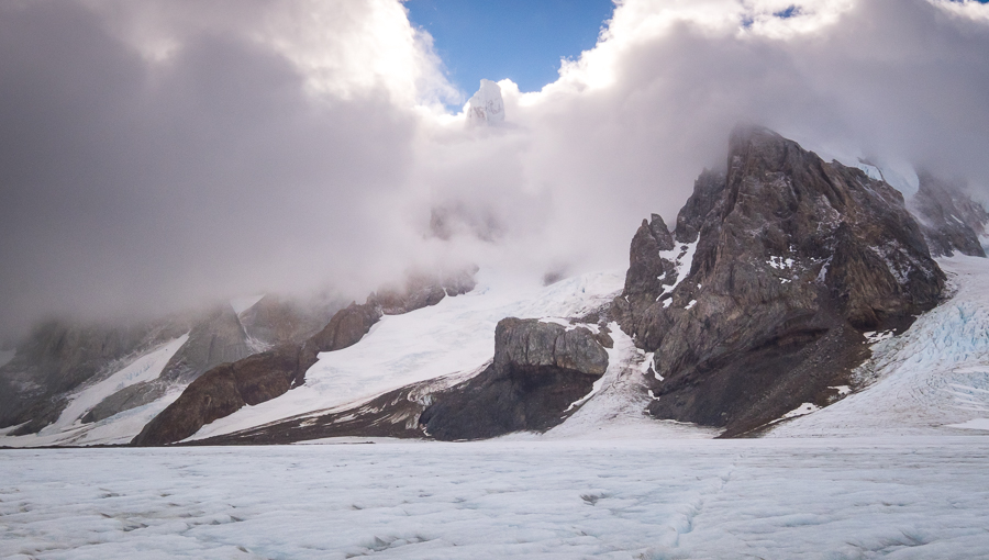 Glimpse of the tip of Cerro Torre - South Patagonia Icefield Expedition - Argentina