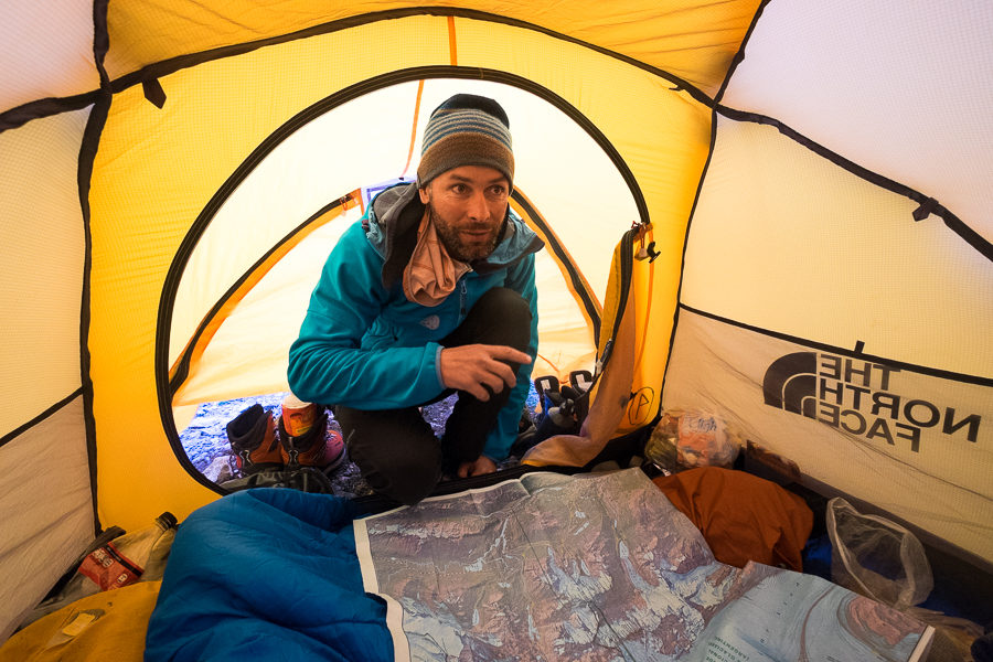 Juan explaining the plan for Day 2 in our tent - - South Patagonia Icefield - Argentina