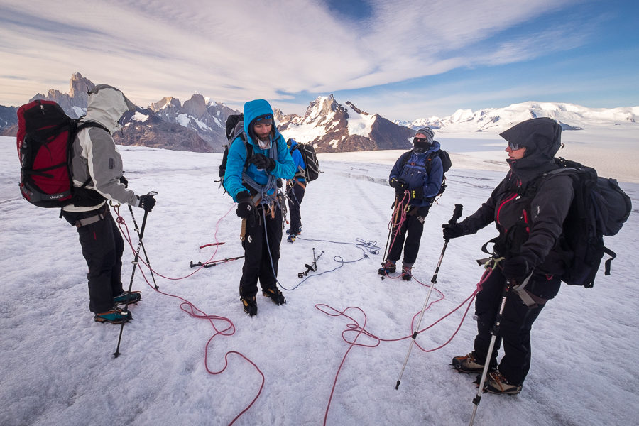 Juan instructing group on how to walk while roped - Gorra Blanca - South Patagonia Icefield Expedition - Argentina