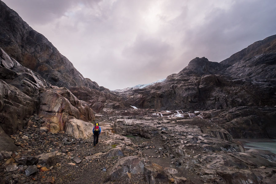 Trekking companion on the climb to the face of the Gorra Blanca Sur glacier - South Patagonia Icefield Expedition - Argentina