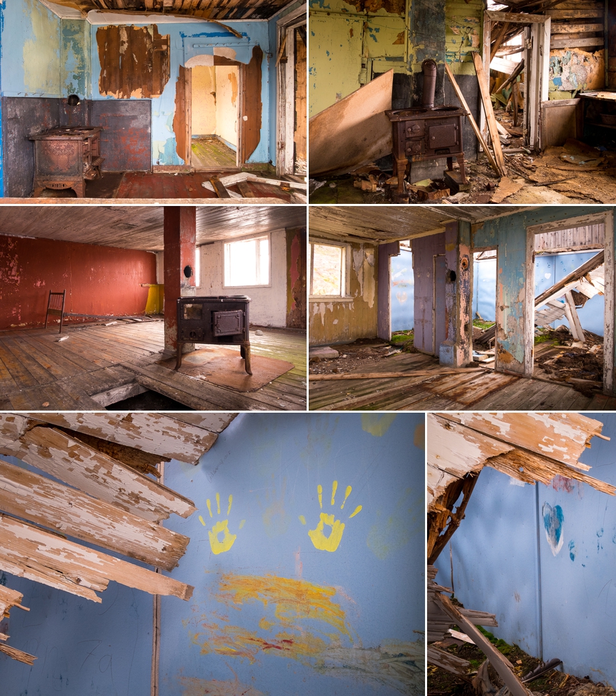 Several images of the interiors of the abandoned houses in Assaqutaq near Sisimiut, West Greenland