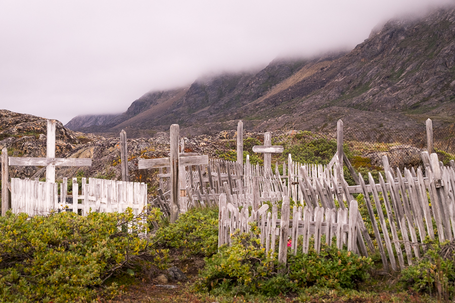 Wooden crosses and paling fences around the graves at Assaqutaq cemetery near Sisimiut - West Greenland