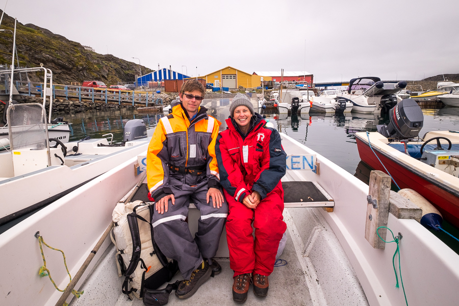 My friend and I in freezer suits ready for out boat outing - Sisimiut, West Greenland