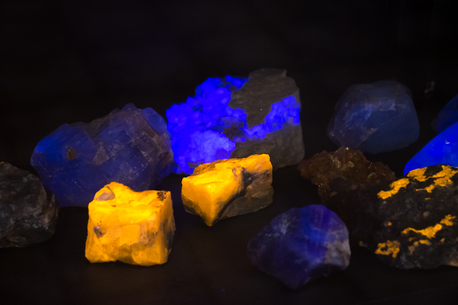 Fluorescent minerals at the rock and mineral collection in Sisimiut, West Greenland 