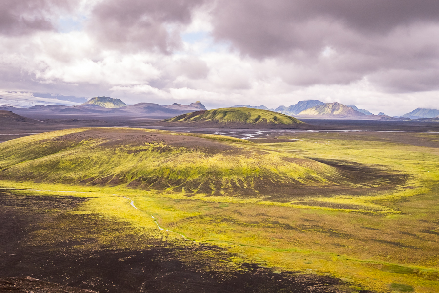 View into the next valley from the hill above our lunch on the black volcanic sands of Mýrdalssandur - Volcanic Trails - Central Highlands, Iceland