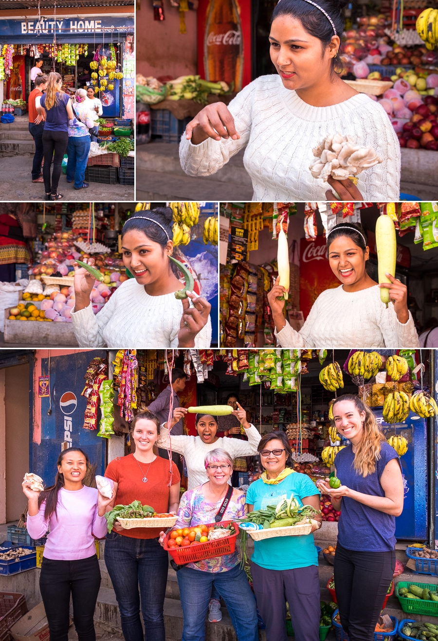 Shopping for fresh ingredients - 2Sisters Nepal Cooking School - Kathmanu