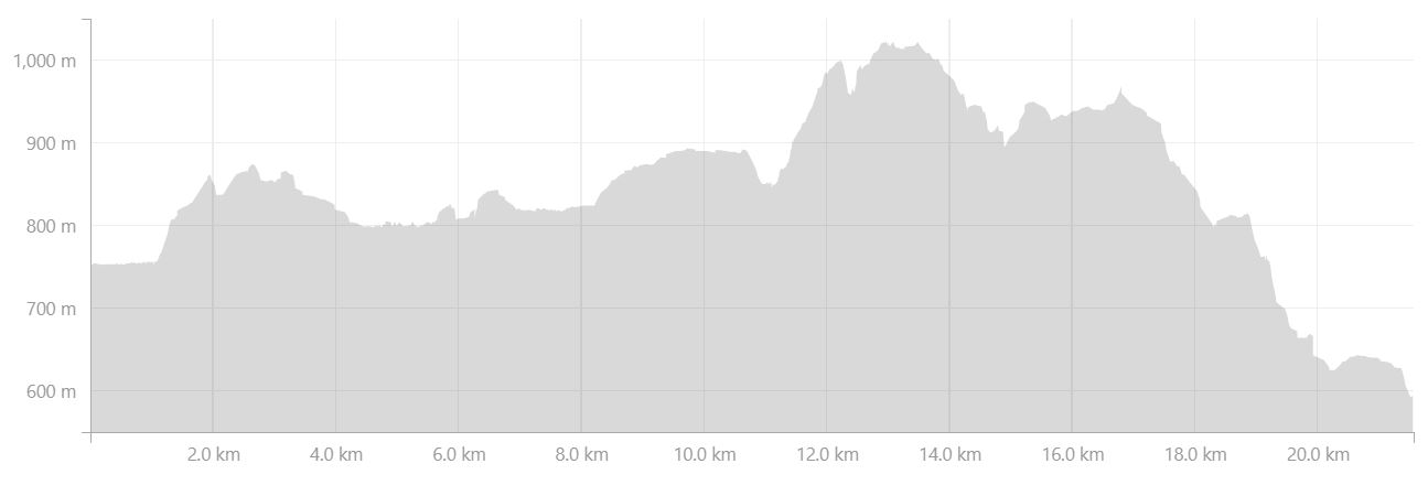 Altitude profile of the hike from Dalakofinn to Landmannalaugar in the Central Highlands of Iceland - from Strava