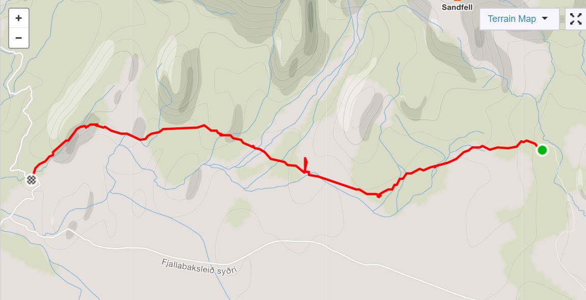 Basic Map of the hike from Strútur to Hvanngil in the Central Highlands of Iceland - from Strava