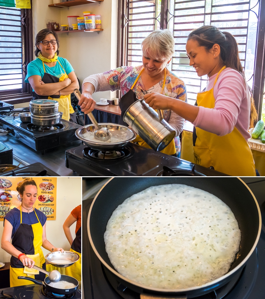 Making the base for the chatamari - 2Sisters Nepal Cooking School - Kathmanu