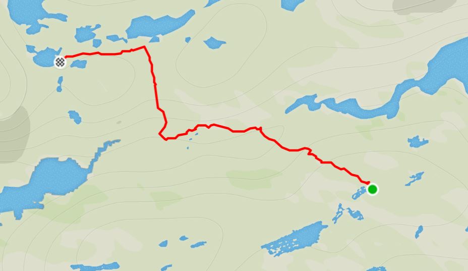 Basic Map of the route from the Ikkattooq Hut to the Eqalugaarniarfik Hut on the Arctic Circle Trail, West Greenland- from Strava