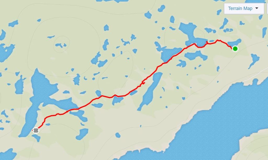 Basic map of the route from Kelly Ville to Katiffik Hut along the Arctic Circle Trail - from Strava