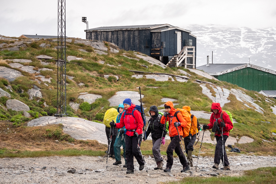 Heading out into the rain from our hut in Kuummiut - East Greenland