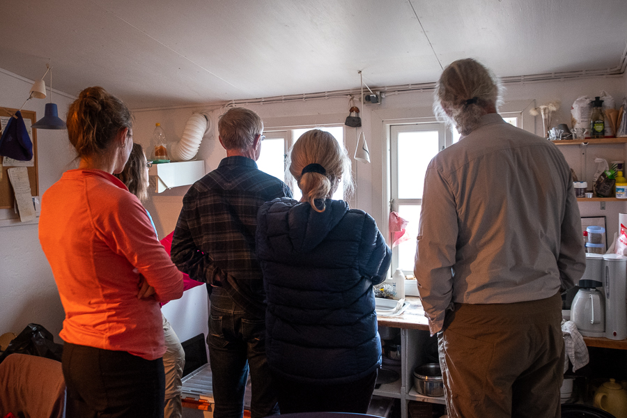 Whale watching from the kitchen window of our hut in Kuummiut - East Greenland