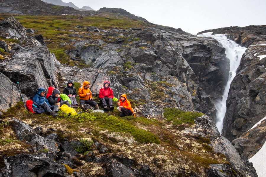 lunch at the unnamed waterfall near Kuummiut, East Greenland