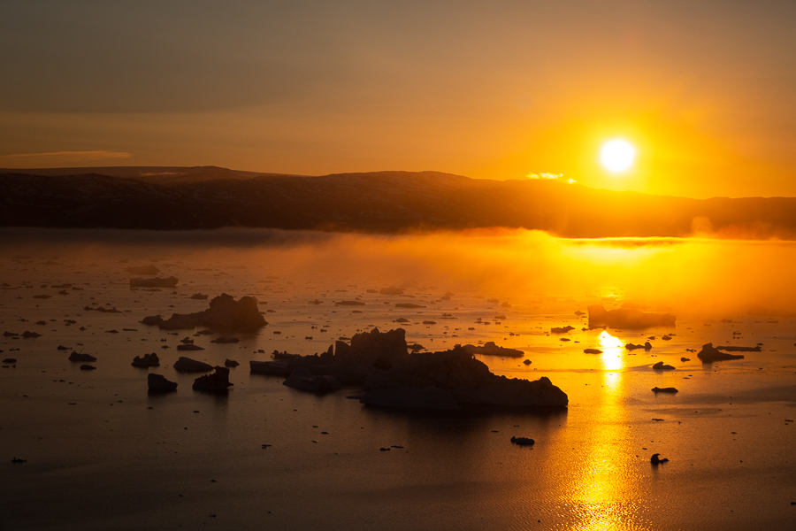 Sun approaching the Greenland Icesheet just before midnight - East Greenland