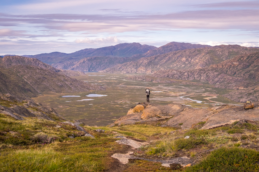 Tyson overlooking Ole's Lakseelv (Itinneq) Valley from the ridge - Arctic Circle Trail - West Greenland