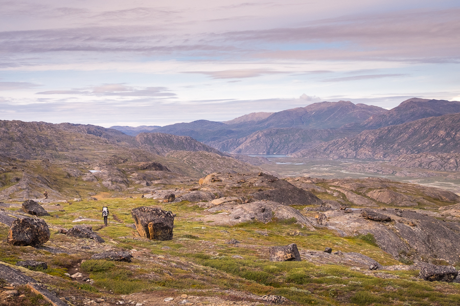 Hiking through a boulder field on Day 4 - Arctic Circle Trail - West Greenland