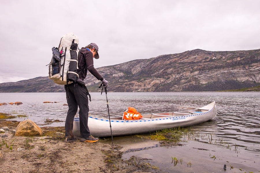 Tyson checking out the canoe we found half way down Amitsorsuaq Lake - Arctic Circle Trail - West Greenland