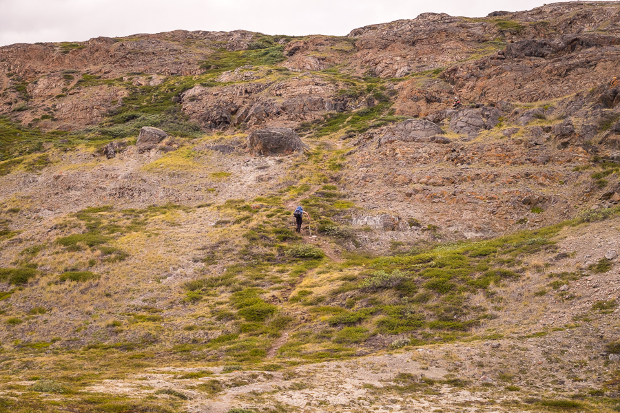 Rob ascending the trail to a ridge - Arctic Circle Trail - West Greenland