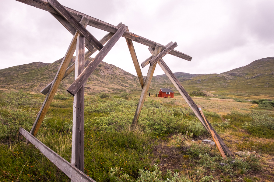 Old canoe rack with katiffik hut in the background - Arctic Circle Trail - West Greenland